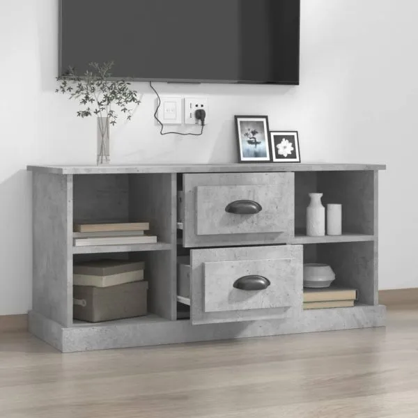 Comodă TV, gri beton, 99,5×35,5×48 cm, lemn prelucrat