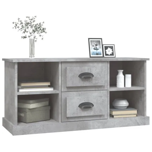 Comodă TV, gri beton, 99,5×35,5×48 cm, lemn prelucrat