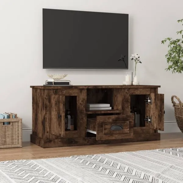 Comodă TV, stejar fumuriu, 100×35,5×45 cm, lemn prelucrat