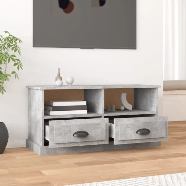 Comodă TV, gri beton, 93×35,5×45 cm, lemn prelucrat
