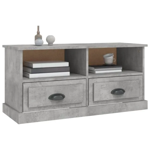 Comodă TV, gri beton, 93×35,5×45 cm, lemn prelucrat