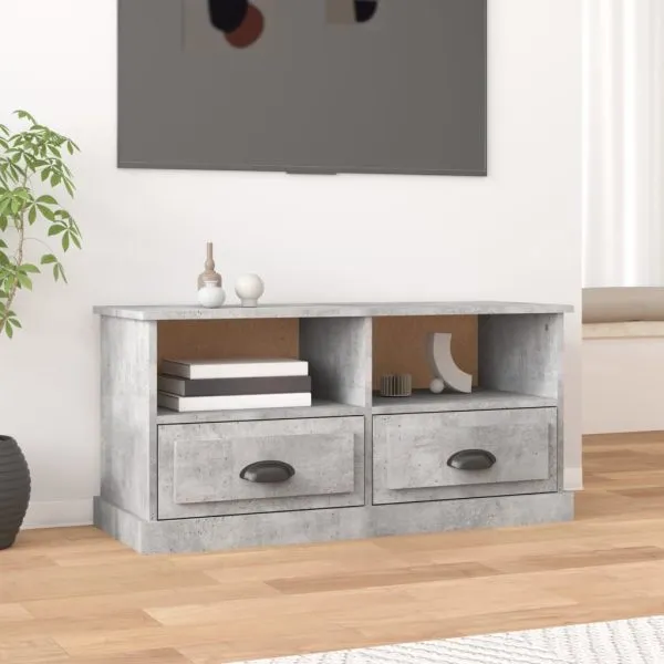 Comodă TV, gri beton, 93×35,5×45 cm, lemn prelucrat