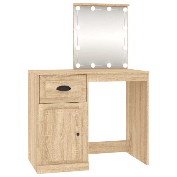 Masă toaletă cu LED, stejar sonoma 90x50x132,5 cm lemn compozit