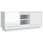 Comodă TV, alb extralucios, 102x35x45 cm, lemn prelucrat