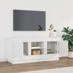 Comodă TV, alb extralucios, 102x35x45 cm, lemn prelucrat