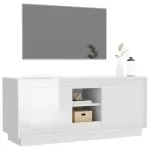 Comodă TV, alb extralucios, 102x35x45 cm, lemn prelucrat