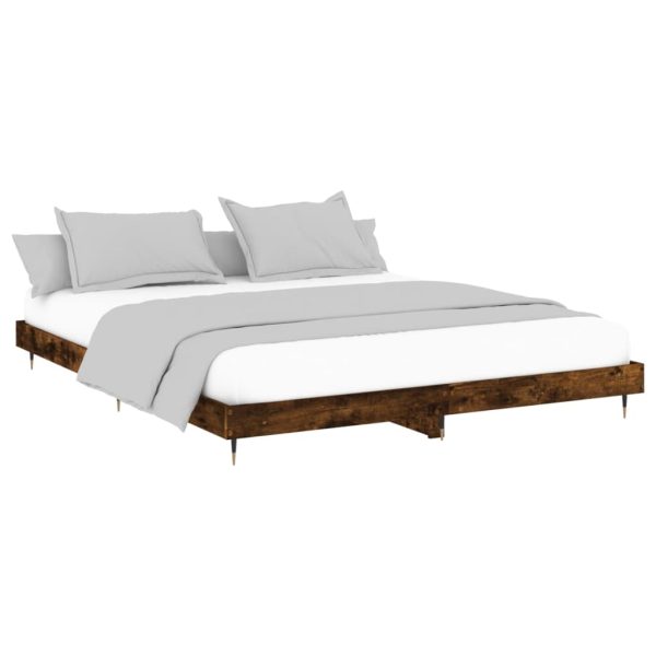 Cadru pat fără saltea Stejar afumat 200×200 cm Lemn prelucrat
