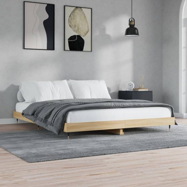 Cadru pat fără saltea stejar sonoma, 160×200 cm, lemn prelucrat
