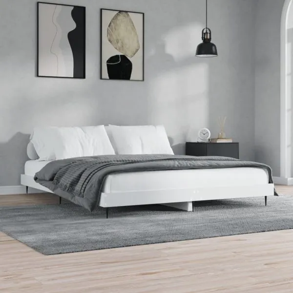 Cadru de pat, alb, 200×200 cm, lemn prelucrat