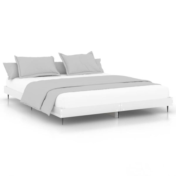 Cadru de pat, alb extralucios, 160×200 cm, lemn prelucrat