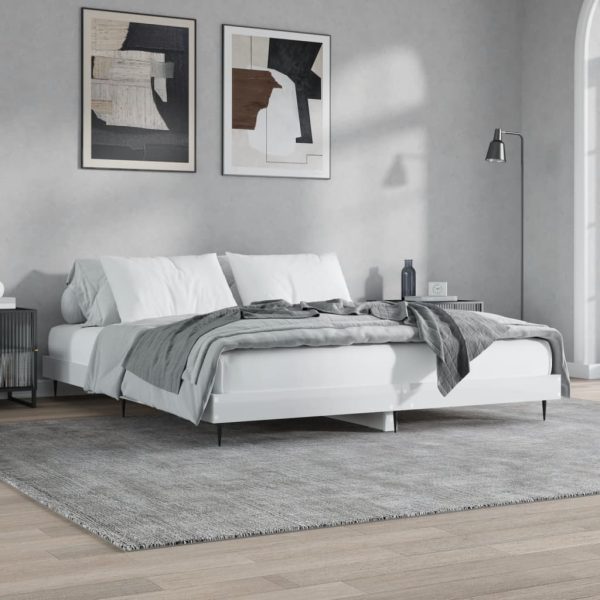Cadru de pat, alb extralucios, 160×200 cm, lemn prelucrat