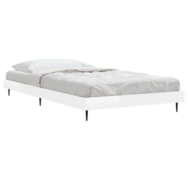 Cadru de pat, alb extralucios, 90×200 cm, lemn prelucrat