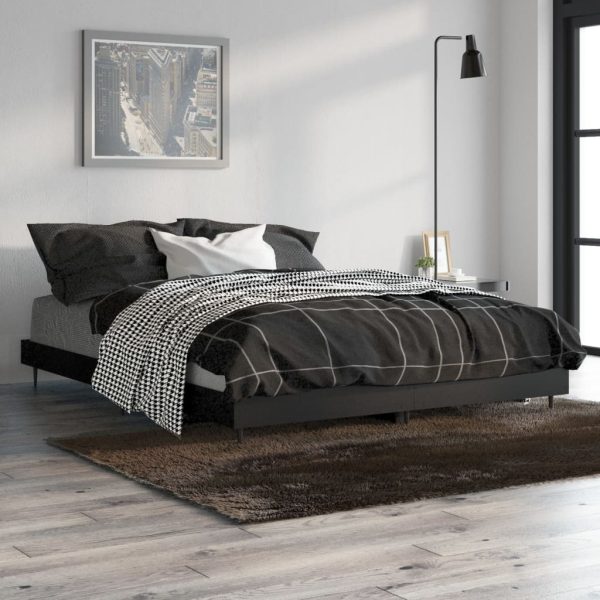 Cadru de pat, negru, 140×190 cm, lemn prelucrat