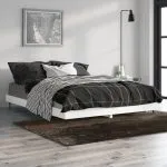 Cadru de pat, alb ,135×190 cm, lemn prelucrat