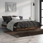 Cadru de pat, stejar afumat, 135×190 cm, lemn prelucrat