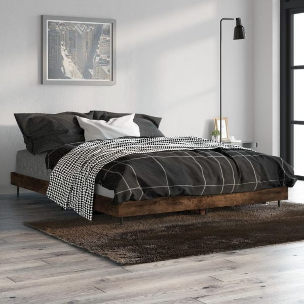 Cadru de pat, stejar afumat, 135×190 cm, lemn prelucrat