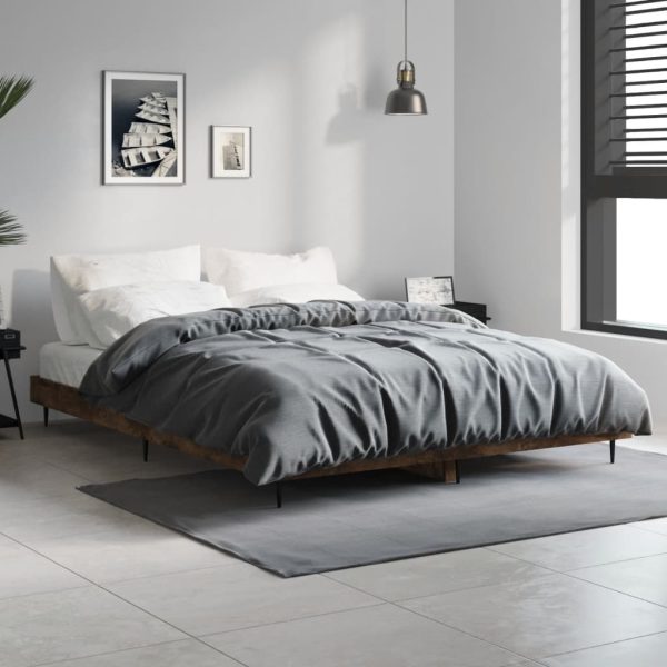 Cadru de pat, stejar afumat, 135×190 cm, lemn prelucrat
