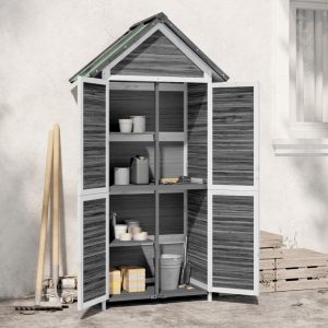 Magazie de unelte de grădină gri 89×52,5×175 cm lemn masiv pin