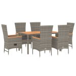 Set mobilier de grădină cu perne, 7 piese, gri, poliratan