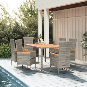Set mobilier de grădină cu perne, 7 piese, gri, poliratan