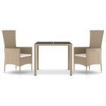Set mobilier de grădină cu perne, 3 piese, bej, poliratan