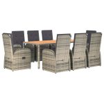 Set mobilier grădină cu perne, 9 piese, gri, poliratan