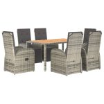 Set mobilier de grădină cu perne, 7 piese, gri, poliratan