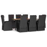Set mobilier de grădină cu perne, 9 piese, negru, poliratan