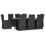 Set mobilier de grădină cu perne, 9 piese, negru, poliratan