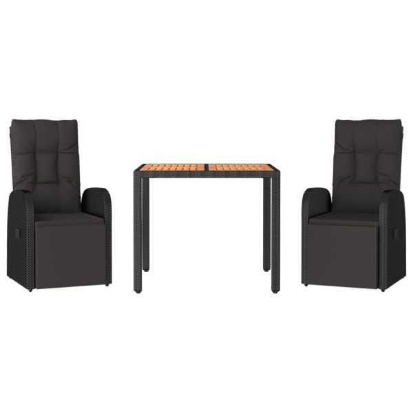 Set masă pentru grădină, 3 piese, negru, poliratan/lemn acacia
