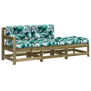 Set mobilier de grădină cu perne, 3 piese, lemn de pin tratat
