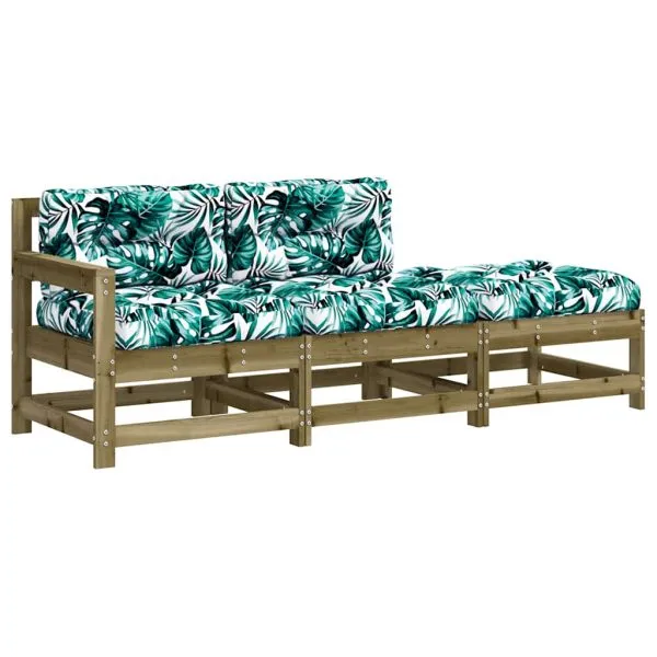 Set mobilier de grădină cu perne, 3 piese, lemn de pin tratat