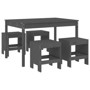 Set de dining pentru grădină, 5 piese, gri, lemn masiv de pin