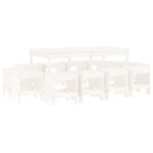 Set mobilier de grădină, 13 piese, alb, lemn masiv de pin