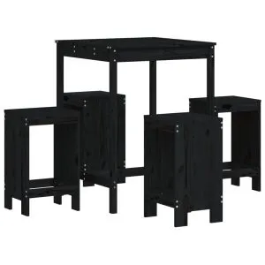 Set mobilier bar de grădină, 5 piese, negru, lemn masiv de pin