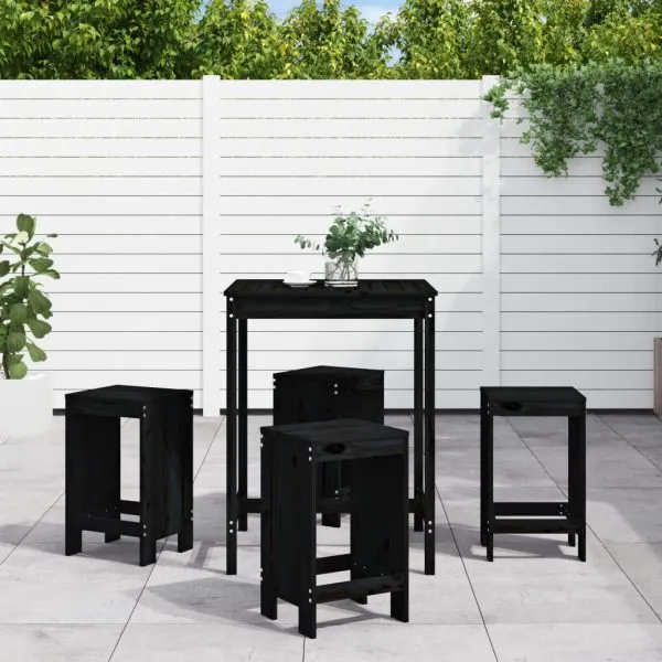 Set mobilier bar de grădină, 5 piese, negru, lemn masiv de pin
