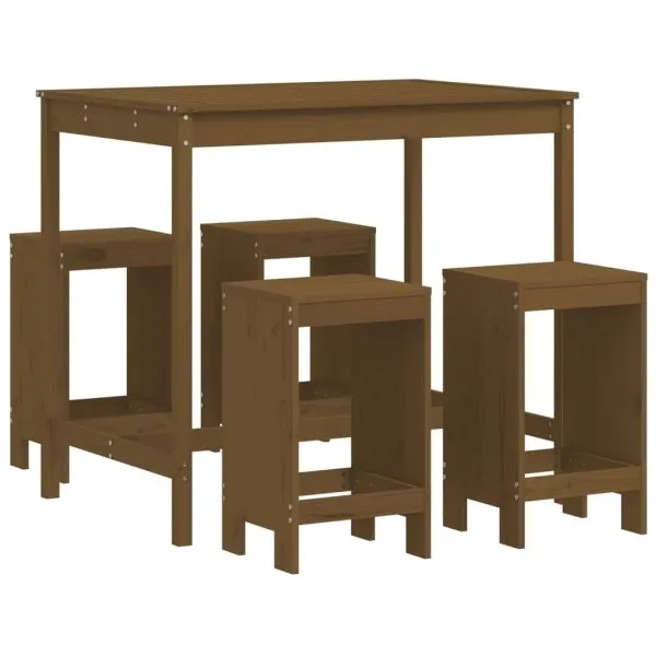 Set mobilier bar de grădină, 5 piese, maro miere lemn masiv pin