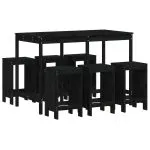 Set bar de grădină, 7 piese, negru, lemn masiv de pin