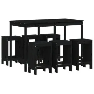 Set bar de grădină, 7 piese, negru, lemn masiv de pin