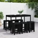 Set bar de grădină, 7 piese, negru, lemn masiv de pin