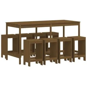 Set mobilier bar de grădină, 9 piese, maro miere lemn masiv pin