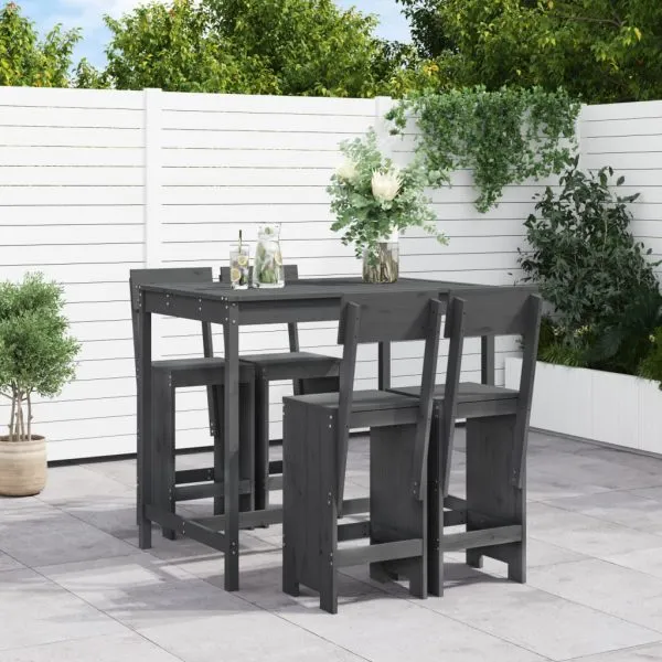 Set mobilier bar pentru grădină, 5 piese, gri, lemn masiv pin