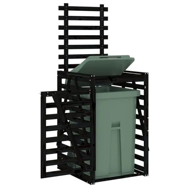 Depozitare coș de gunoi negru 84x90x128,5 cm lemn masiv de pin