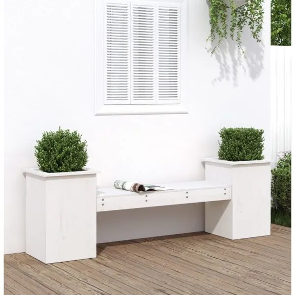 Jardinieră bancă, alb, 184,5×39,5×56,5 cm, lemn masiv de pin