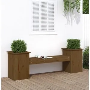 Banchetă cu jardiniere, maro miere, 184,5×39,5×56,5 cm