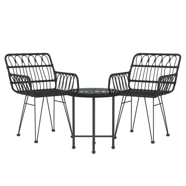 Set mobilier de grădină, 3 piese, negru, poliratan