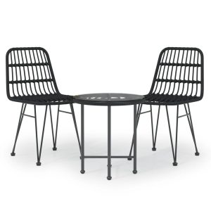 Set mobilier de grădină, 3 piese, negru, poliratan