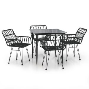Set mobilier de grădină, 5 piese, negru, poliratan