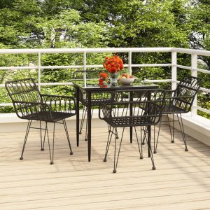 Set mobilier de grădină, 5 piese, negru, poliratan