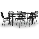 Set mobilier de grădină, 7 piese, negru, poliratan